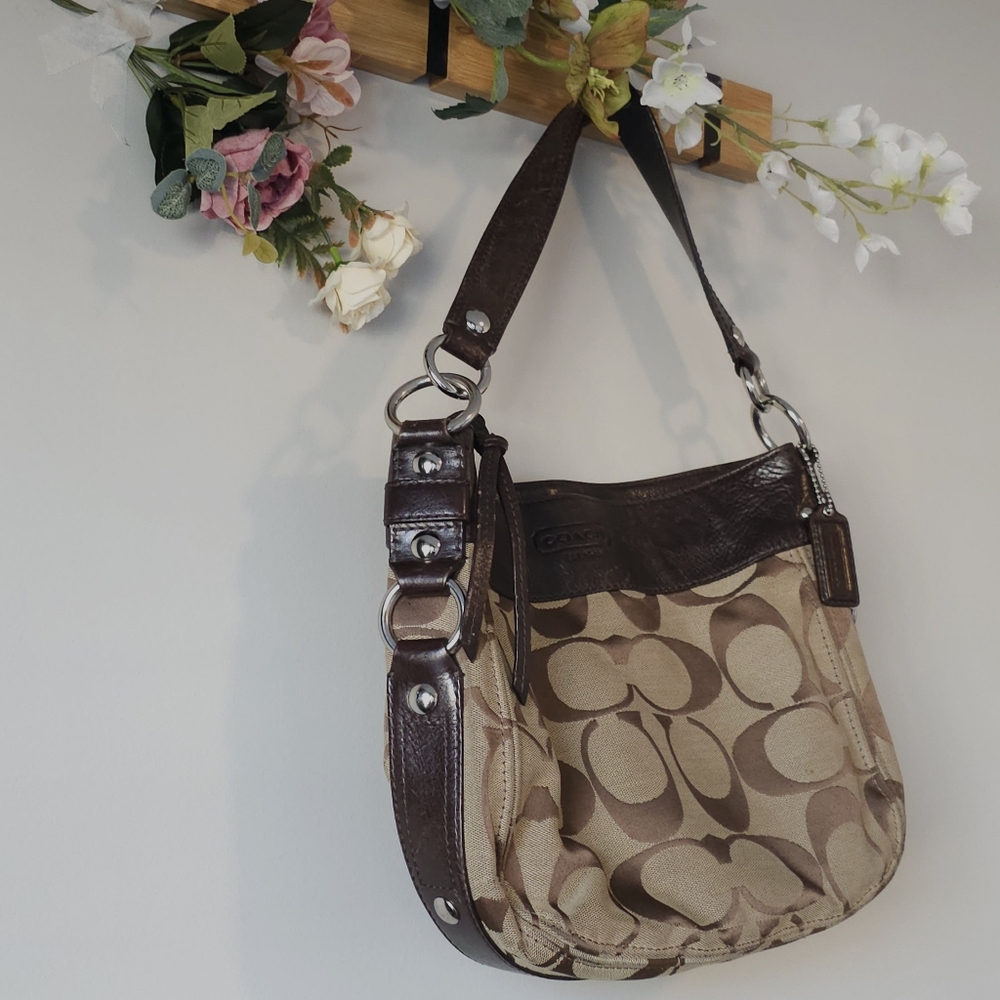 Coach Signature Zoe Canvas Hobo Shoulder Purse